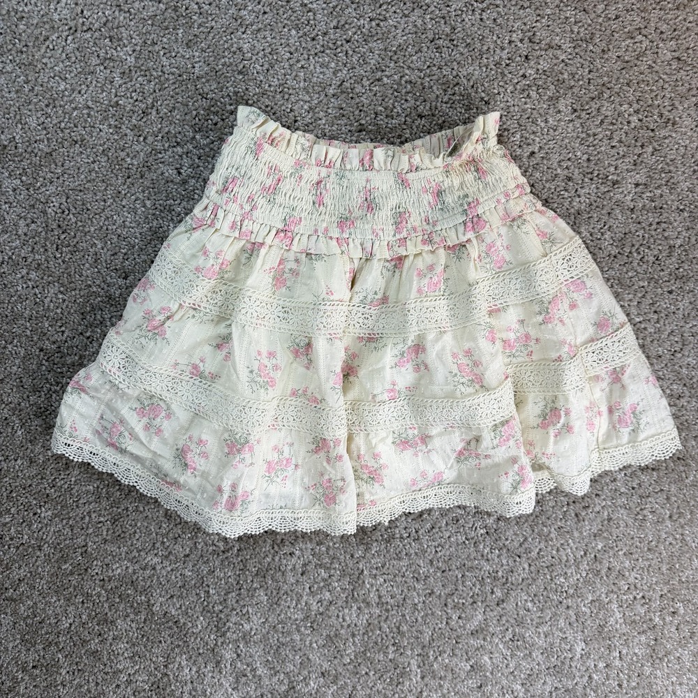 Altar'd State Skirt Womens 2XS White Floral Lace Peasant Short Summer Casual
